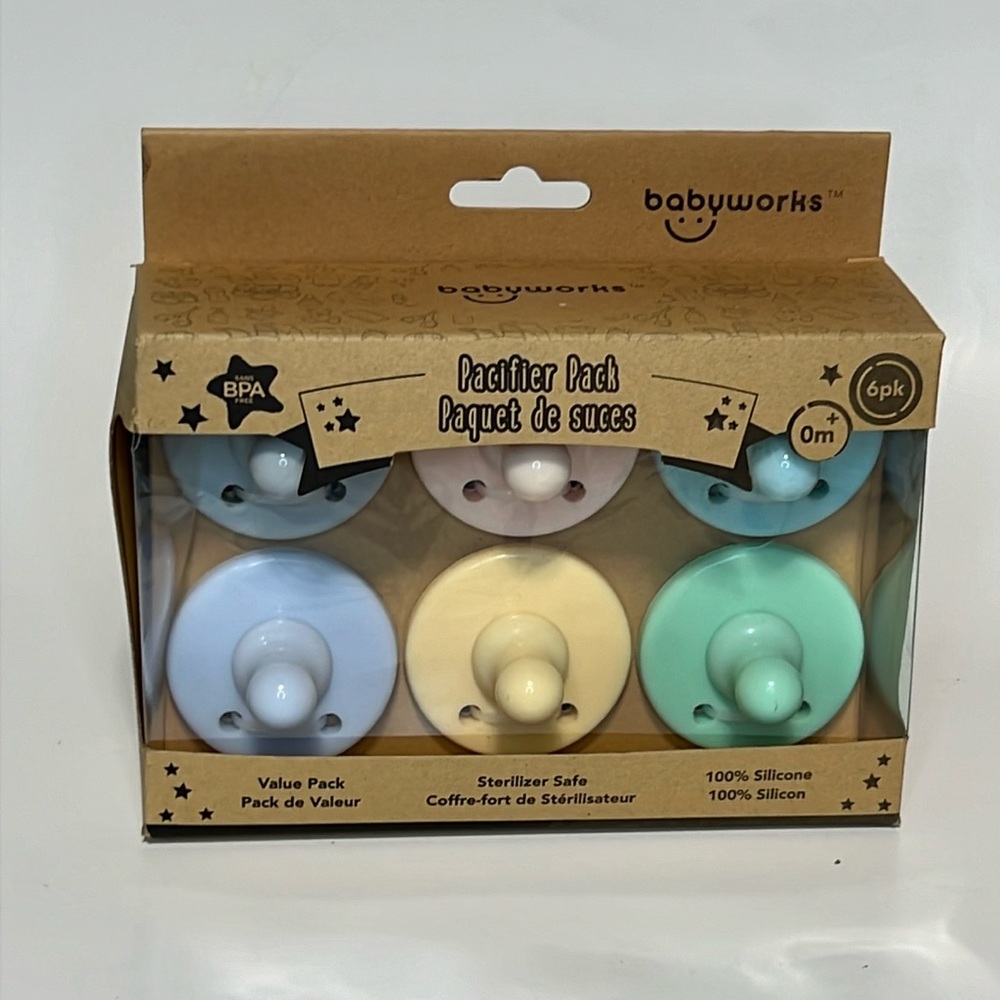Babyworks pacifier pack 6pk 100% silicone newborn